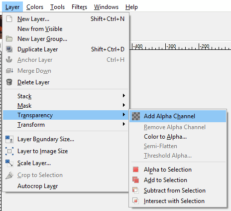 GIMP Add Alpha Channel Dialog